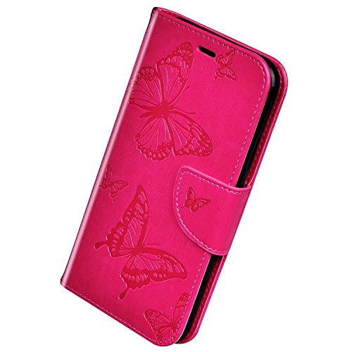 Herbests Kompatibel mit Samsung Galaxy A6 2018 Handyhülle mit Schmetterling Muster Motiv Hülle Leder Schutzhülle Flip Case Brieftasche Wallet Tasche Lederhülle Etui Magnet Kartenfach,Rose Pink von Herbests