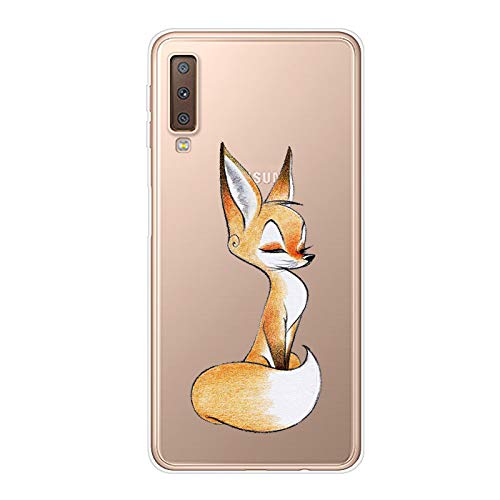 Herbests Kompatibel mit Samsung Galaxy A7 2018 Hülle Transparent mit Muster Motiv Crystal TPU Silikon Handyhülle Weich Durchsichtige Schutzhülle Handytasche Softcase Backcover,Fuchs von Herbests