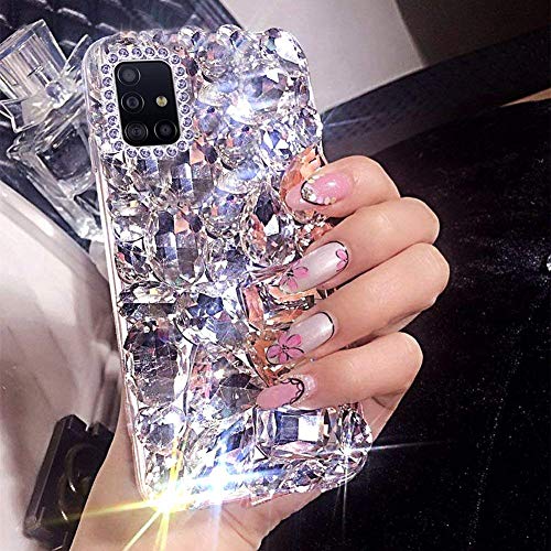 Herbests Kompatibel mit Samsung Galaxy A71 Silikon Hülle Glänzend Bling Diamant Strass Schutzhülle 3D Handschlaufe Durchsichtig Kristall Transparent TPU Silikon Glitzersteine Hülle,Kristall von Herbests