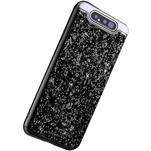 Herbests Kompatibel mit Samsung Galaxy A80 Hülle Glitzer Mädchen Männer Schuzhülle Bling Glitzer Strass Diamant TPU Silikon Hülle Handyhülle Tasche Stoßfest PC Hülle Case Schale,Schwarz von Herbests