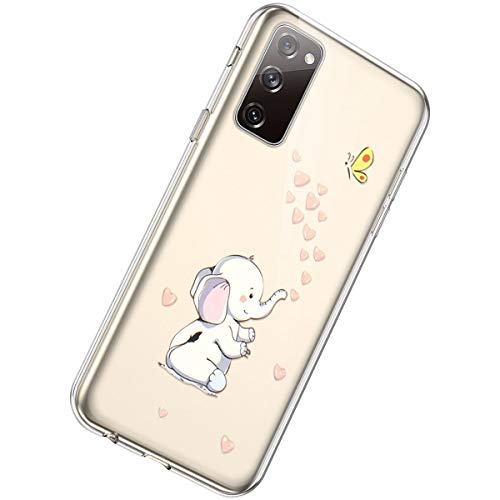 Herbests Kompatibel mit Samsung Galaxy S20 FE 5G Hülle Silikon Weich TPU Handyhülle Durchsichtige Schutzhülle Niedlich Muster Transparent Ultradünn Kristall Klar Handyhülle,Elefant Liebe von Skyvov