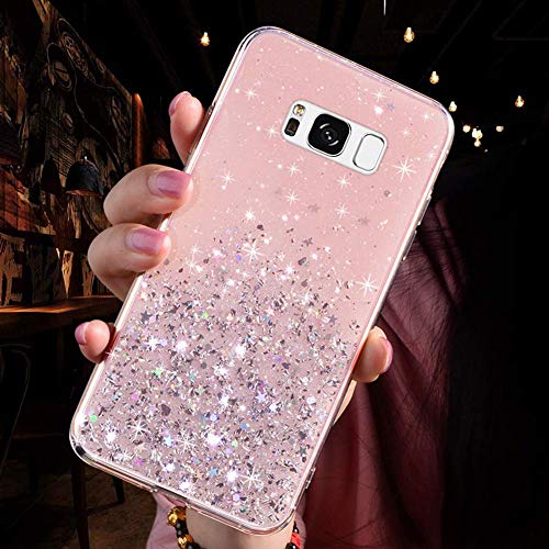 Herbests Kompatibel mit Samsung Galaxy S8 Plus Handyhülle Glänzend Bunt Strass Sterne Glitzer Weich Silikon Hülle Ultra Dünn Crystal Clear Handytasche Durchsichtige Schutzhülle Case,Rosa von Herbests