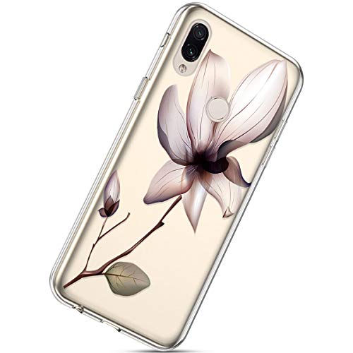 Herbests Kompatibel mit Xiaomi Redmi Note 7 Handyhülle TPU Silikon Dünn Schutzhülle Muster Transparent Durchsichtige Crystal Clear Case Cover Anti-Kratzer Hülle Softcase Tasche,Rosa Blumen von Herbests