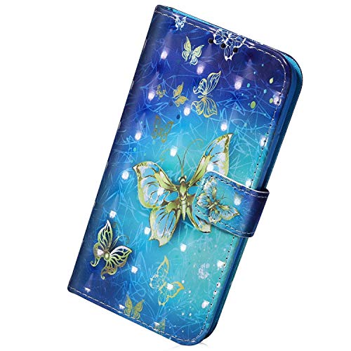 Herbests Kompatibel mit iPhone 11 Handy Hülle Lederhülle Handytasche Bling 3D Bunt Glitzer Muster Flip Case Cover Leder Tasche Bookstyle Wallet Klapphülle,Gold Schmetterling von Herbests