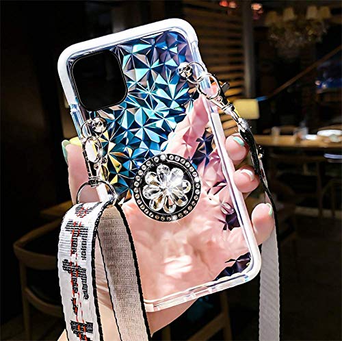 Herbests Kompatibel mit iPhone 11 Pro Max Hülle Glänzend Kristall Bling Glitzer Strass Diamant Schutzhülle 3D Geometrische Muster Silikon Hülle Handykette Hülle Ring Halter Ständer,Weiß von Herbests