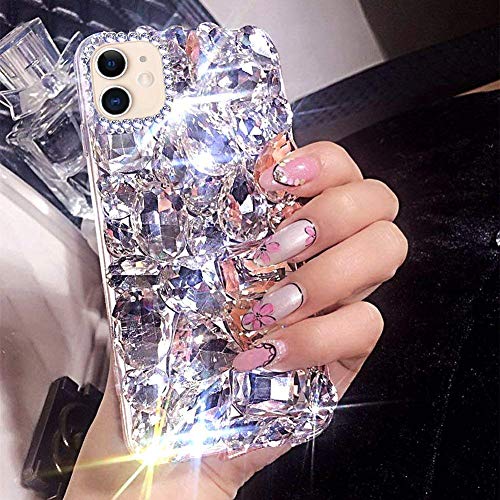 Herbests Kompatibel mit iPhone 11 Silikon Hülle Glänzend Bling Diamant Strass Schutzhülle 3D Handschlaufe Durchsichtig Kristall Transparent TPU Silikon Bumper Hülle,Kristall von Herbests