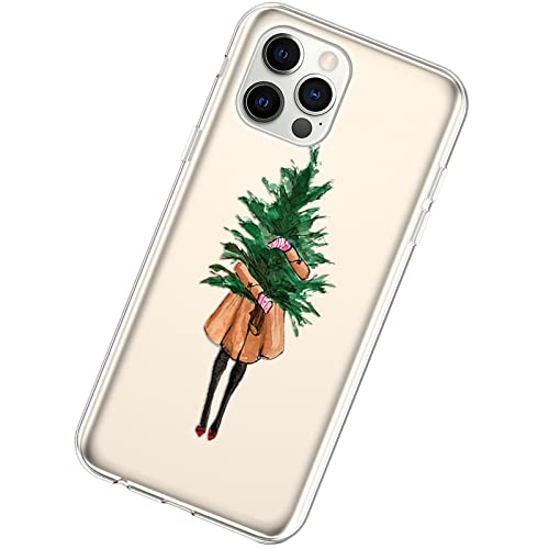 Herbests Kompatibel mit iPhone 14 Pro Handyhülle Weihnachten Motiv Muster Durchsichtige Silikon Hülle Transparent Ultra Dünn TPU Crystal Clear Case Schutzhülle,Dame Weihnachtsbaum von Herbests