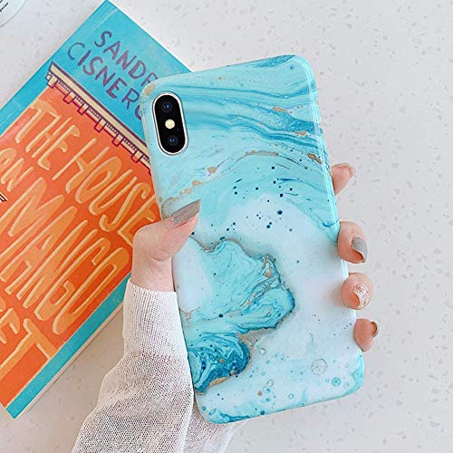 Herbests Kompatibel mit iPhone XR Hülle Matt Marmor Muster Weich Crystal Silikon Handyhülle Stein Marble Ultra Dünn Handytasche Kratzfest Schutzhülle TPU Bumper Case,Blau Grün von Herbests