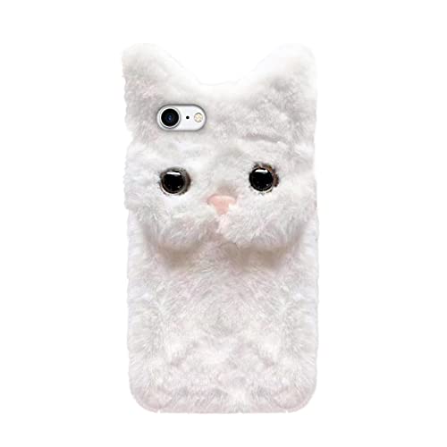 Herbests Plüsch Hülle Kompatibel mit iPhone 7/8/SE 2020,Karikatur Katzen Handyhülle Warme Flauschige Süße Tier Schutzhülle Case,Stoßfest TPU Stoßfänger Rückseite Telefonhülle für Mädchen,Weiß von Skyvov