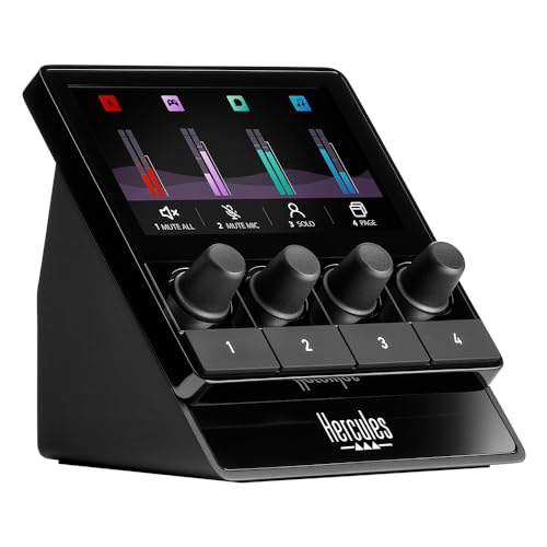 Hercules Stream 100, Intuitiver Audio-Controller zur Steuerung von Livestreams in Echtzeit, Bis zu 8 Tracks, LCD-Bildschirm, Hochauflösende Encoder, 4 Aktionstasten, Anpassbares Interface von Hercules