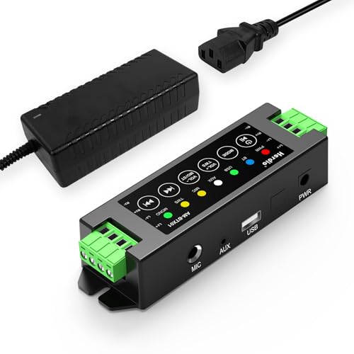 Herdio 4-Kanal-Verstärker Bluetooth 5.0 Amp Receiver 200W Ausgangsleistung mit 24V5A AC-DC Netzteil Wandmontage, USB/MIC/AUX/TWS, für Heim/Garage/Decke/Passiv-Lautsprecher (40W pro Kanal) von Herdio