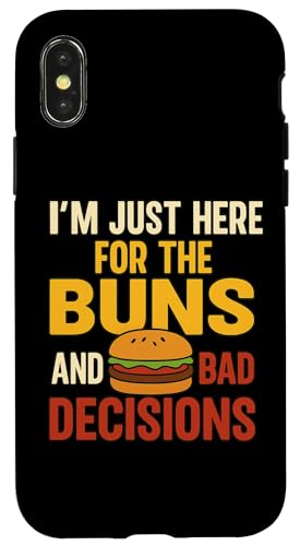 Lustiges Burger-Grill-Zitat Tee für Freunde Cousins Grillparty Hülle für iPhone X/XS von Here for Buns Funny Burger BBQ Cookout Humor Tee