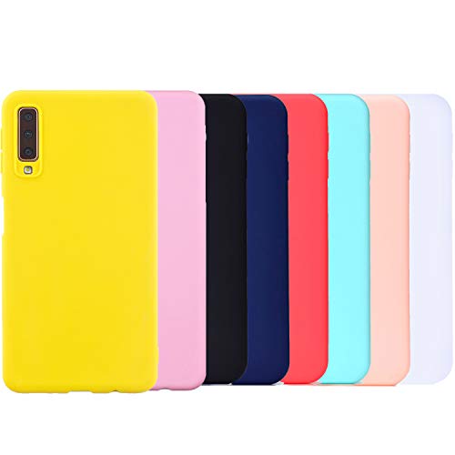 HereMore [8 Stücke Hülle für Samsung Galaxy A7 2018, Handyhüllen Case Weiche Tasche Silikon Protector Schutzhülle Etui Schale Cover [Schwarz,Rot,Weiß,Rosa,Dunkelblau,Grün,Gelb,Dunkelrosa] von HereMore