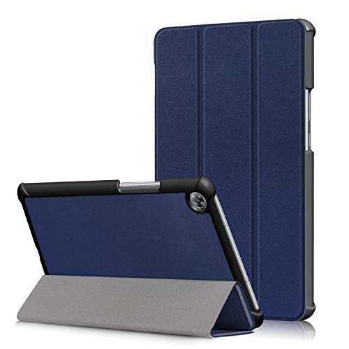 HereMore Hülle Kompatibel mit Huawei MediaPad M5 8.4 Zoll 2018 Modell, Ultra Schlank PU Leder Tasche Ständer Schutzhülle Smart Cover mit Auto Schlaf/Wach Funktion, Dunkelblau von HereMore