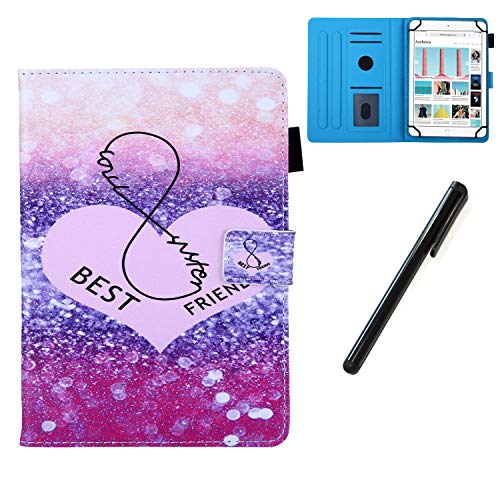 HereMore Hülle für 10.1 Zoll Tablet mit Stift, Smart Case Ständer Cover Tasche Schutzhülle für Samsung Tab A 10.1/S5e 10,5", Huawei Mediapad T5/M5 Lite 10/M5 10.8, Lenovo Tab E10, iPad 10,2", Herz von HereMore