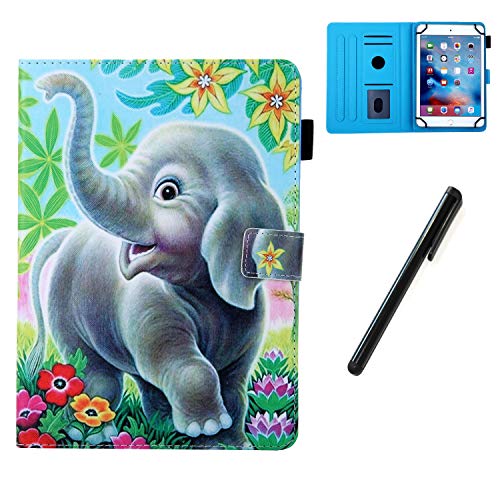 HereMore Hülle für 10.1 Zoll Tablet mit Stift, Smart Case Ständer Cover Tasche Schutzhülle für Samsung Tab A 10.1/S5e 10,5", Huawei Mediapad T5/M5 Lite 10/M5 10.8, Lenovo Tab E10, iPad 10,2", Elefant von HereMore