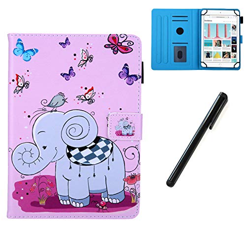 HereMore Hülle für 10.1 Zoll Tablet mit Stift, Smart Case Ständer Cover Tasche Schutzhülle für Samsung Tab A 10.1/S5e 10,5", Huawei Mediapad T5/M5 Lite 10/M5 10.8, Lenovo Tab E10, iPad 10,2", Elefant von HereMore