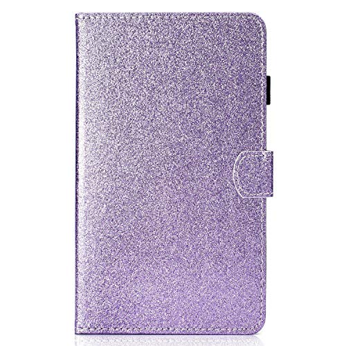 Samsung Galaxy Tab A6 7.0 Hülle, Ultra Dünn Leder Schutzhülle Glitzer Stand Cover mit Pencilhalterung und Kartenfächer für Samsung Galaxy Tab A T280/T285 17,8 cm (7 Zoll) Tablet-PC, Lila von HereMore