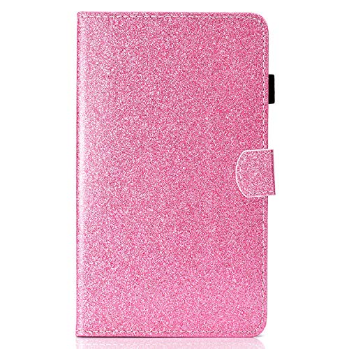 Samsung Galaxy Tab A6 7.0 Hülle, Ultra Dünn Leder Schutzhülle Glitzer Stand Cover mit Pencilhalterung und Kartenfächer für Samsung Galaxy Tab A T280/T285 17,8 cm (7 Zoll) Tablet-PC, Rosa von HereMore