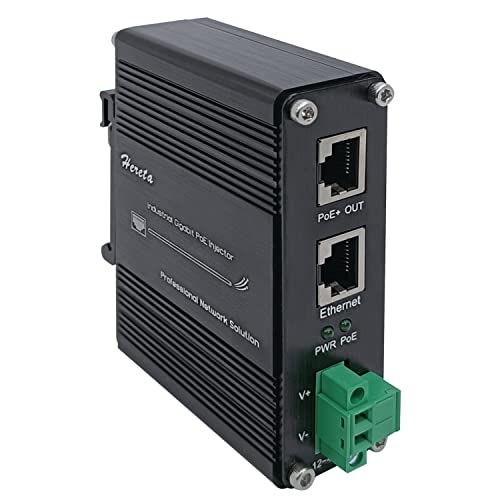 Gehärteter industrieller Gigabit PoE+ Injektor 12–48 V DC Eingang mit DIN-Schiene und Wandhalterung, die das IEEE 802.3 af/at PoE-Gerät (30 W) anschließt von Hereta