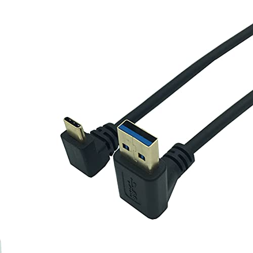 Abgewinkeltes USB-A-auf-C-Kabel, 30 cm kurzes Typ-C-Anschlusskabel, vergoldet, 90 Grad, USB-C-Schnellladekabel für Android-Handy, iPad, Tablet, Laptop usw. (USB bis C Winkel) von Herfair