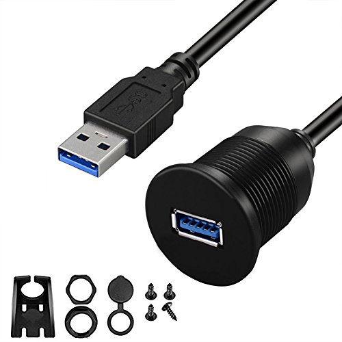 Herfair Dual USB Armaturenbrett Kabel für bündige Montage, 1 Meter, Stecker auf Buchse Halterung Panel Mount Kabelstecker USB 3.0, Verlängerungskabel für Armaturenbrett, für Auto, Boot, Motorrad von Herfair