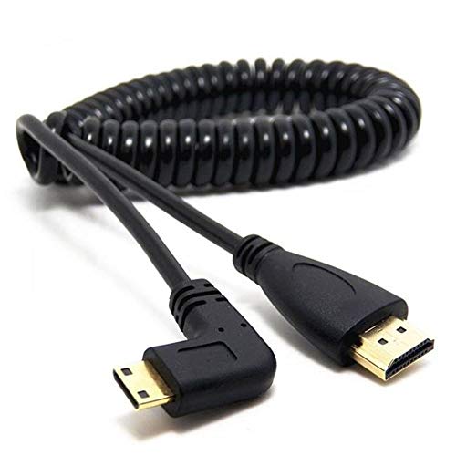 Mini-HDMI auf HDMI, Mini-HDMI-Stecker auf HDMI-Stecker, Konverterkabel, rechtwinklig und links abgewinkelt, Mini-HDMI-Kabel (Spiralkabel, rechtwinklig) von Herfair