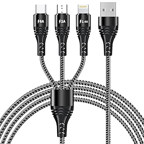 Multi Ladekabel Nylon geflochten 3 in 1 USB Kabel Multiport USB Kabel mit Type C Micro USB Lightning Connector zum Aufladen Kompatibel mit I-Phone Android Galaxy Nexus Nokia LG Sony (1.2m) von Herfair