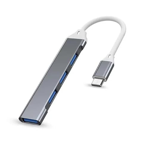 USB-C-Hub Typ-C auf 4 USB-A-Dongle USB 3.0-Adapter Ultraflacher USB-Extender Kompatibel für MacBook Air/Pro, iMac, Dell XPS, Chrome Book, Surface Book, XPS, PC (3 x USB 2.0 + 1 x USB 3.0, Raum Grau) von Herfair