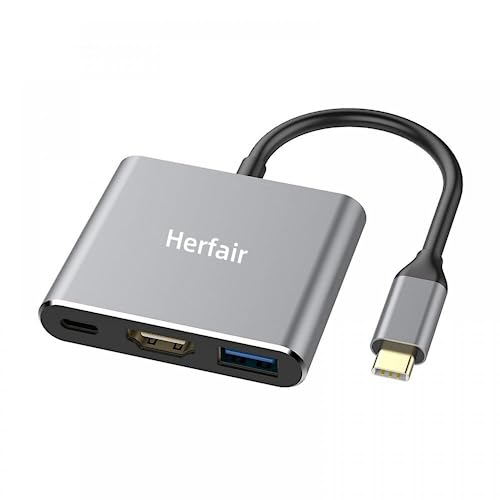 USB C auf HDMI Multiport-Adapter Typ C auf 4K-Ausgang PD 100 W & Schnelllade-USB 3.0-Anschluss, USB-Hub Thunderbolt 3 auf HDMI-Konverter für MacBook Pro Air/iPad Pro/Chromebook/Dell von Herfair