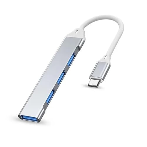 USB-Erweiterung, USB-Hub, USB-Splitter, 4 Anschlüsse, USB-Adapter, Typ-C auf USB 3.0 Dongle, USB-C-Splitter, ultradünn, OTG-USB-Extender, kompatibel mit Windows, MacBook Pro/Air, Chrome Space Silber von Herfair