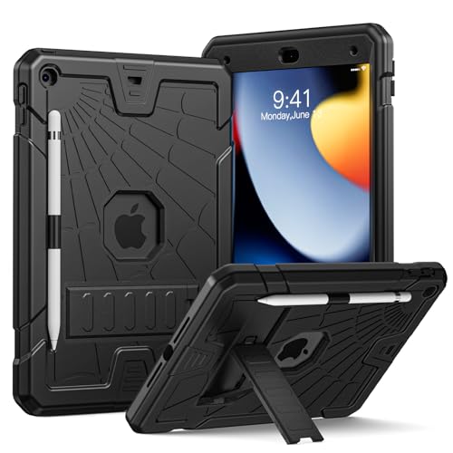 Herize Case Kompatibel mit iPad 9th Generation für Kinder, mit Stifthalter Stand, Heavy Duty Rugged Case für iPad 10.2 Zoll Schwarz von Herize