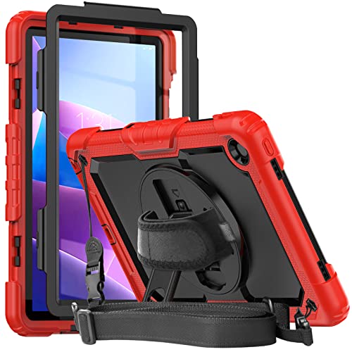Herize Schutzhülle für Lenovo Tab M10 Plus 10,6 Zoll 2022 | Lenovo Tab M10 Plus 3. Generation Hülle mit Displayschutzfolie Stifthalter | Dreilagige Silikon-Schutzhülle mit Schultergurt Handschlaufe von Herize