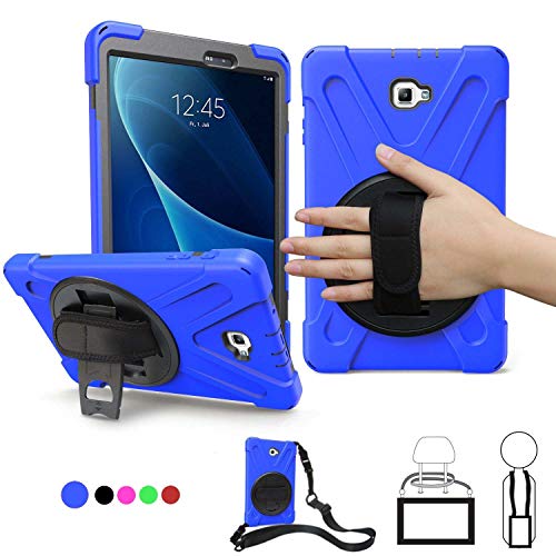 Herize Hybrid-Schutzhülle für Samsung Galaxy Tab A 10.1 2019, mit Handschlaufe, stoßfest, mit Tragegurt und drehbarem Ständer blau Tab A 10.1 2016 von Herize