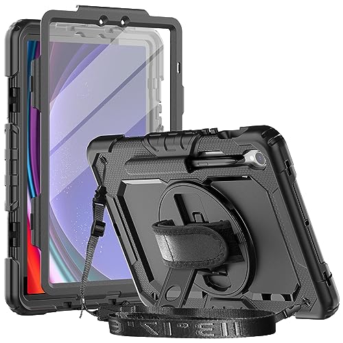 Herize Samsung Galaxy Tab S9 Hülle 11 Zoll mit Displayschutzfolie | SM-X710/X716B/X718U Cover mit Stifthalter | Strapazierfähige, stoßfeste Hülle mit 360 Grad drehbarer Handschlaufe Ständer für Galaxy von Herize