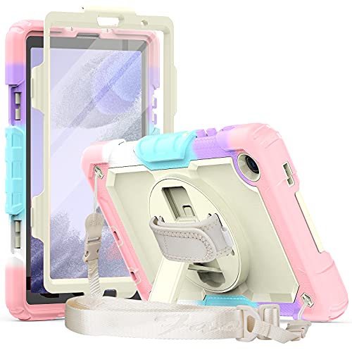 Herize Tab A7 Lite 2021 Hülle SM-T225/T220 für Mädchen Kinder mit Displayschutzfolie | stoßfester Fallschutz Gummi Hülle W/360° Kickstand Handschlaufe Schultergurt für Samsung Galaxy Tab A7 Lite von Herize