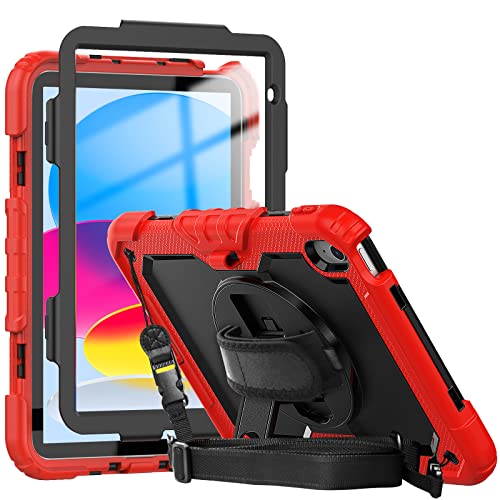 Herize iPad 10. Generation Hülle 2022 für Kinder Mädchen,iPad 10.9 Zoll Hülle mit Displayschutzfolie Stifthalter,Hybrid Stoßfest Rugged Drop Protection Cover W/Ständer Strap für iPad 10. Generation von Herize