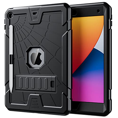 Herize iPad Cover 10.2" 9/8/7th Generation mit Stifthalter | iPad 10.2 Cover 2021/2020/2019 für Kinder | Strapazierfähige starre stoßfeste Hülle für iPad 9/8/7 mit Ständer – Schwarz von Herize