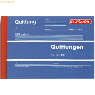 10 x Herlitz Formularbuch Quittungsblock A6 VE=50 Blatt von Herlitz