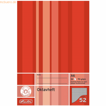 10 x Herlitz Oktavheft A6 32 Blatt kariert von Herlitz