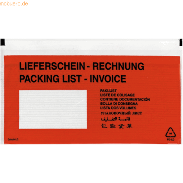 1000 x Herlitz Dokumententasche DINlang haftklebend rot/schwarz mit Au von Herlitz