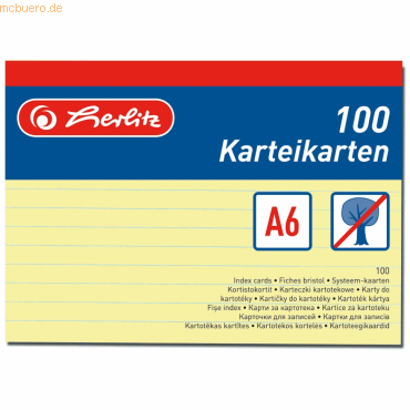 6 x Herlitz Karteikarten A6 liniert gelb VE=100 Stück von Herlitz