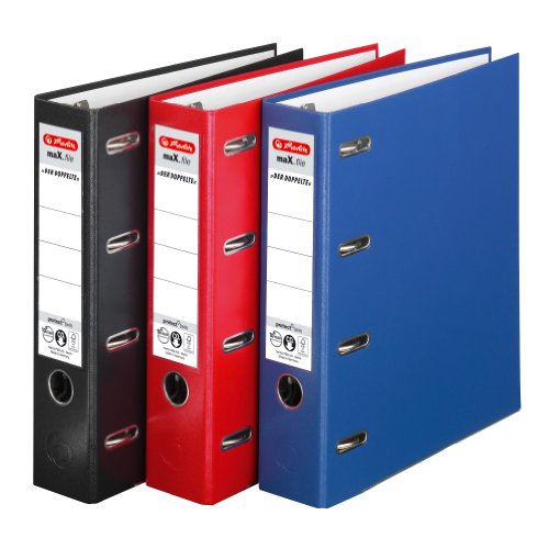 Doppelordner 3er Pack farbig sortiert maX.file protect A4 rot schwarz blau 7cm 2xA5quer Ablage Wechselfenster von Herlitz