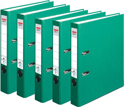 HERLITZ Ordner maX.file nature+ A4 5cm | Kraftpapierbezug selbstklebendes Rückenschild | 5er Sparpack in diversen Farben zur Auswahl (Grün) von Herlitz