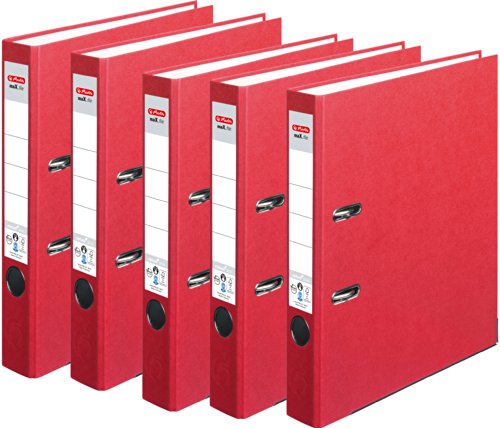 HERLITZ Ordner maX.file nature+ A4 5cm | Kraftpapierbezug selbstklebendes Rückenschild | 5er Sparpack in diversen Farben zur Auswahl (Rot) von Herlitz