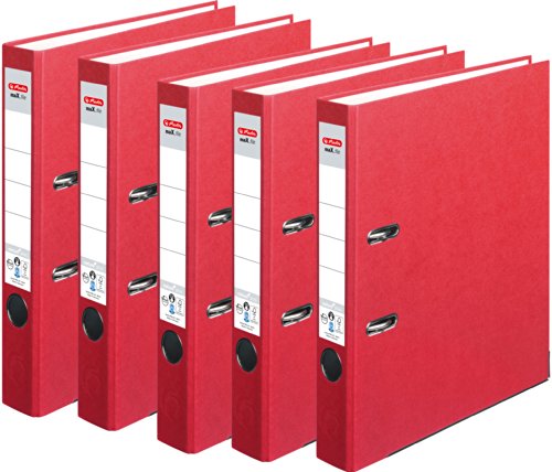 HERLITZ Ordner maX.file nature+ A4 5cm | Kraftpapierbezug selbstklebendes Rückenschild | 5er Sparpack in diversen Farben zur Auswahl (schmal 5cm | 5er Pack, Rot) von Herlitz