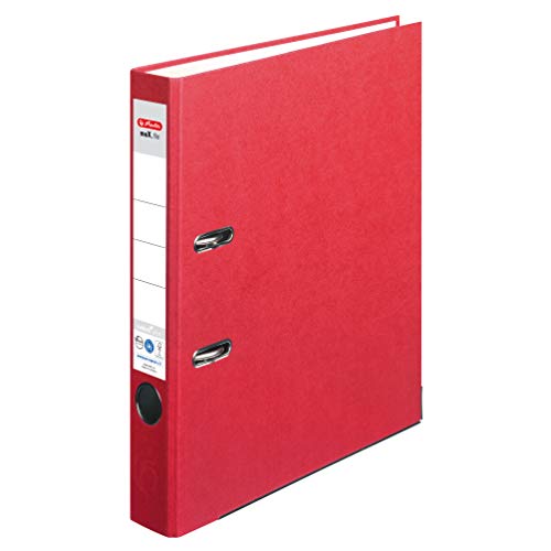 HERLITZ Ordner maX.file nature+ A4 5cm | Kraftpapierbezug selbstklebendes Rückenschild | 5er Sparpack in diversen Farben zur Auswahl (schmal 5cm | 10er Pack, Rot) von Herlitz