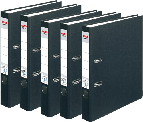 HERLITZ Ordner maX.file nature+ A4 5cm | Kraftpapierbezug selbstklebendes Rückenschild | 5er Sparpack in diversen Farben zur Auswahl (schmal 5cm | 5er Pack, Schwarz) von Herlitz