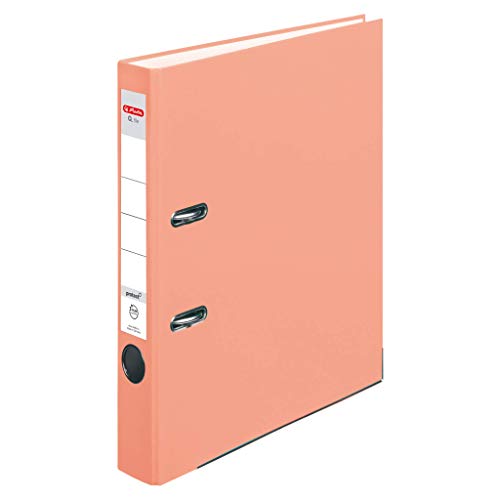 Herlitz® Ordner Q.file | Rücken 5 cm | PP-Folie | Büroorganizer für A4 Dokumente | Wechseletikett | Hebelmechanik mit Druckleiste | Aufnahme von 350 Blatt | Lachs von Herlitz