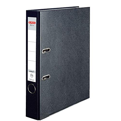 Herlitz® Ordner Q.file | Rücken 5 cm | PP-Folie | Büroorganizer für A4 Dokumente | Wechseletikett | Hebelmechanik mit Druckleiste | Aufnahme von 350 Blatt | schwarz von Herlitz